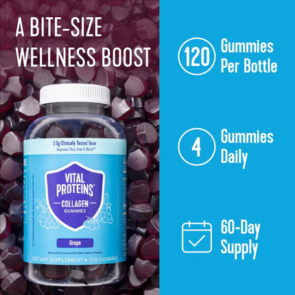 Vital Proteins Collagen Gummies – 2.5g VERISOL, 120ct x 2, Grape