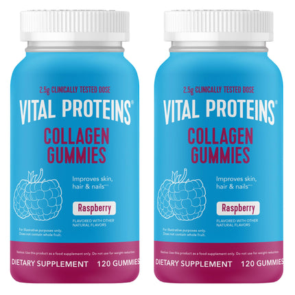 Vital Proteins Collagen Gummies – 2.5g VERISOL Collagen Peptides for Hair, Skin, Nails & Wrinkles | 120 ct Bottle, Pack of 2, Raspberry Flavor