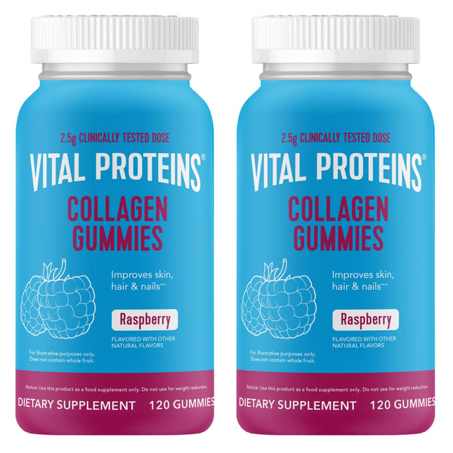 Vital Proteins Collagen Gummies – 2.5g VERISOL Collagen Peptides for Hair, Skin, Nails & Wrinkles | 120 ct Bottle, Pack of 2, Raspberry Flavor