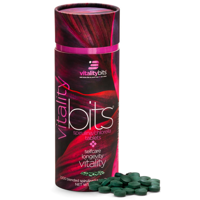 VITALITYbits - Organic Blended Spirulina & Chlorella Tablets - Algae Superfood - Energy, Self Care, Beauty - Replace Greens, Supplements, Protein, Snacks - Vegan, Keto, Gluten Free - 1000 Tablets Can