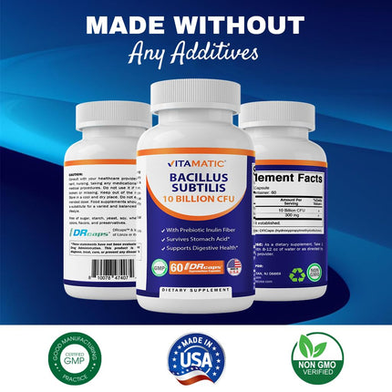 Vitamatic Bacillus Subtilis 10 Billion DR Capsule – 60 Count (Pack of 2) | Digestive & Immune Support
