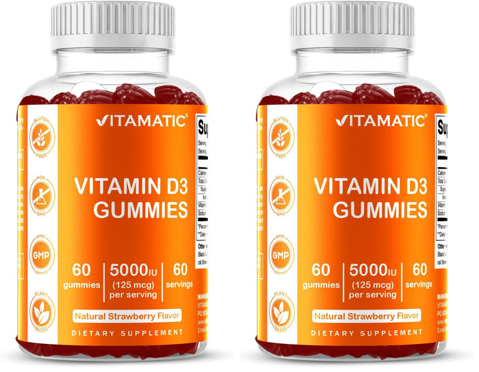 Vitamatic Vitamin D3 Gummies – 5000 IU Per Gummy | 60 Gummies Pack of 2 | Non-GMO, Gluten Free