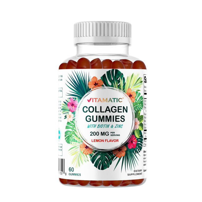 Vitamatic Hydrolyzed Collagen Gummies with Vitamin C, Zinc & Biotin – Healthy Skin Support, 60 Gummies