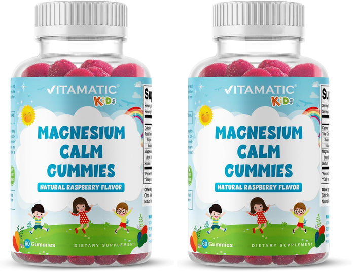 Vitamatic Kids Magnesium Calm Gummies - 60 Vegan Count (Pack of 2) | Great Tasting Support for Healthy Muscles, Bones & Energy