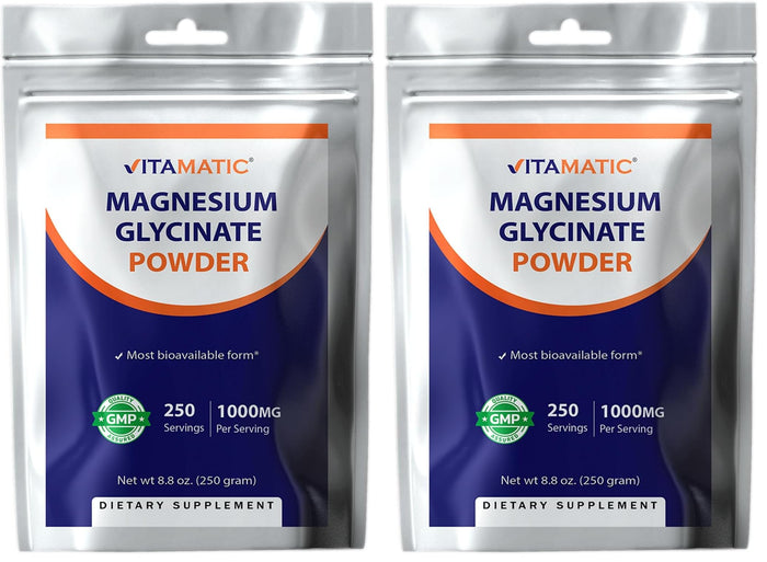 Vitamatic Magnesium Glycinate & Oxide – Supports Muscle, Joint & Heart Health | 250g Pack of 2