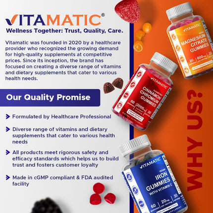 Vitamatic Magnesium Gummies 600mg per Serving – 60 Vegan Gummies – Relaxation, Muscle, Bone & Energy Support – 3 Pack