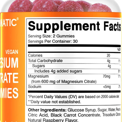 Vitamatic Magnesium Gummies 600mg per Serving – 60 Vegan Gummies – Relaxation, Muscle, Bone & Energy Support – 3 Pack