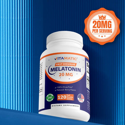 Vitamatic Melatonin 20 mg Fast Dissolve – 240 Tablets | Natural Berry Flavor (2-Pack)