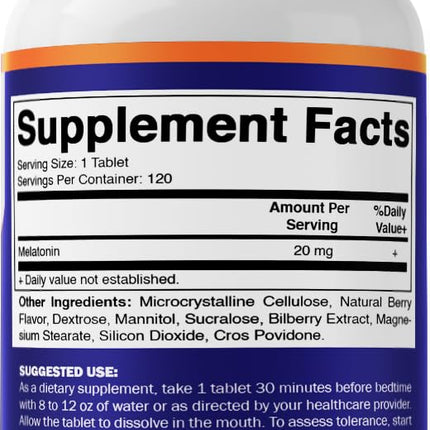 Vitamatic Melatonin 20 mg Fast Dissolve – 240 Tablets | Natural Berry Flavor (2-Pack)