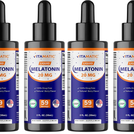 Vitamatic 4-Pack Melatonin 20mg Liquid Drops – Berry Flavor, Non-GMO