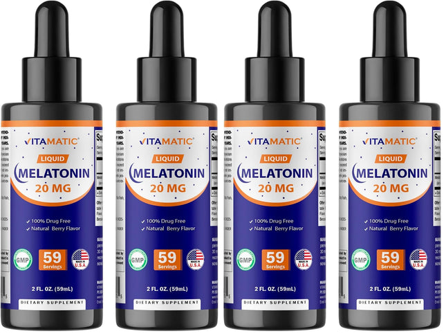 Vitamatic 4-Pack Melatonin 20mg Liquid Drops – Berry Flavor, Non-GMO
