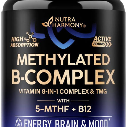 Vitamin B Complex Methylated – 9-in-1 B Vitamins for Energy, Brain & Mood | Vegan | Made in USA | 120 Capsules