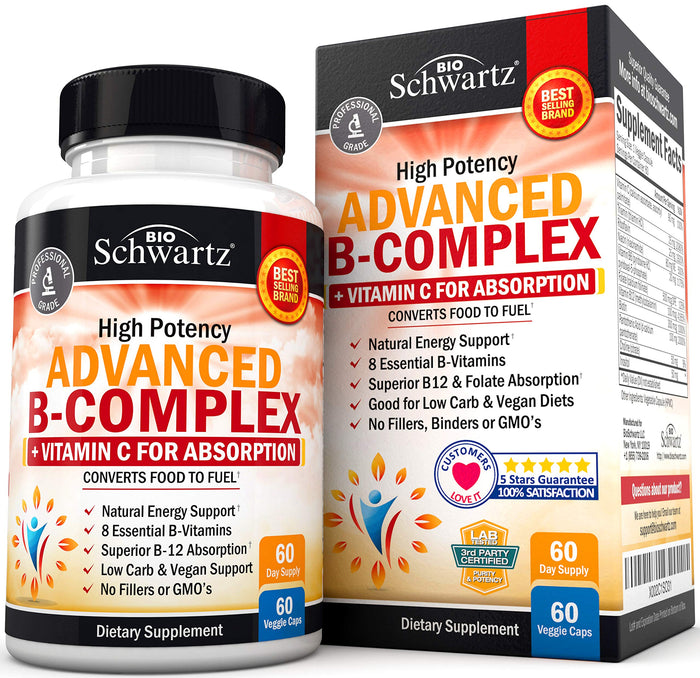 Vitamin B Complex with Vitamin C for Maximum Absorption – B12 & Folate