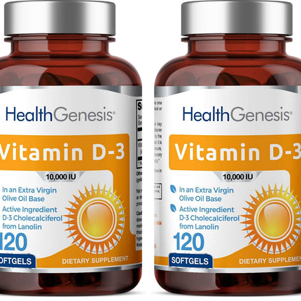 Vitamin D-3 10000 IU 120 Softgels – High-Potency in Extra Virgin Olive Oil (Pack of 2)