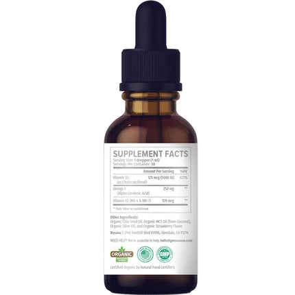 (2 Pack) Organic Vitamin D3 K2 Drops 5000 IU - Immune Support, Strawberry (2oz)