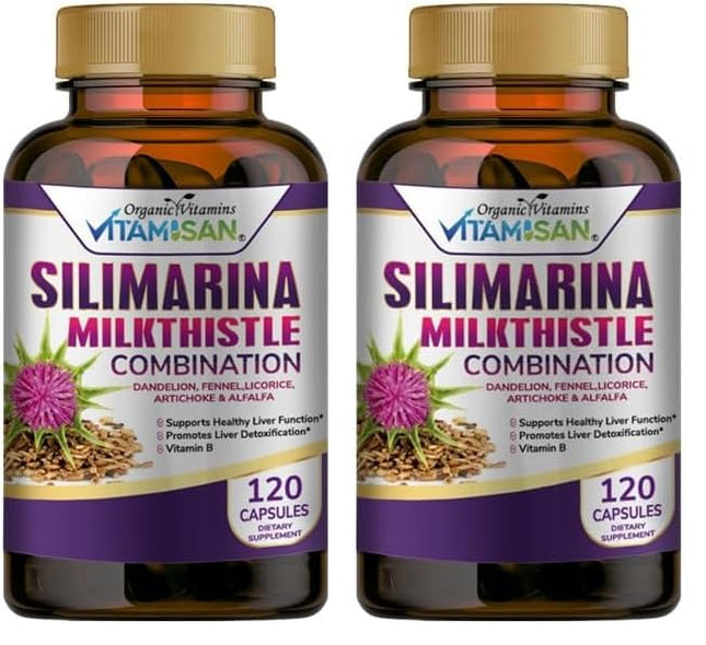VITAMISAN Milk Thistle Silimarina Detox Formula with Dandelion, Fennel & Artichoke – 240 Capsules (Pack of 2)