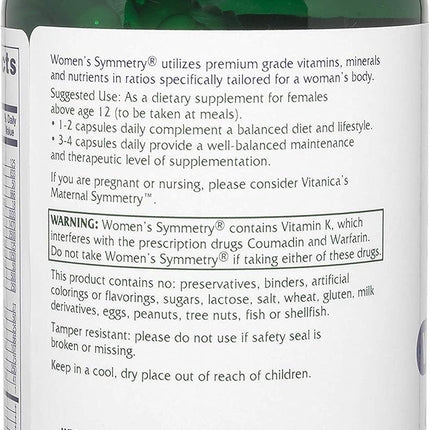Vitanica Women's Symmetry - High Potency Daily Multivitamin, 180 Capsules, Vegan