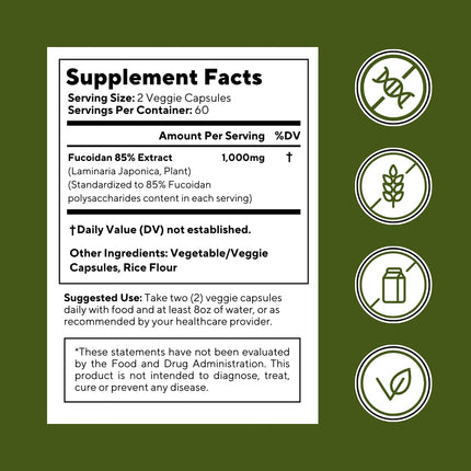 Vitapia Fucoidan 85% - 1000mg Per Serving | 120 Veggie Capsules | Immune & Digestive Support