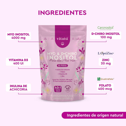 Vitatú Myo Inositol (4g) & D-Chiro Inositol (1g) 40:1 | 225 g, 45 Days | Folic Acid, Vitamin D3, Zinc