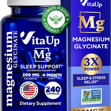 VitaUp Magnesium Glycinate 200mg – USA Made, Sleep & Heart Support