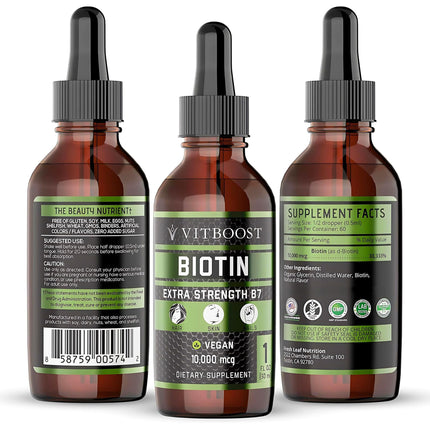 VITBOOST Extra Strength Biotin Liquid Drops 10,000mcg | Vegan Berry Flavor, 60 Servings