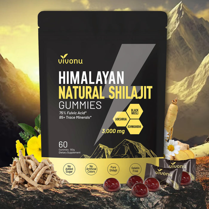 VivoNu Pure Himalayan Shilajit Gummies - 85+ Minerals, Non-GMO