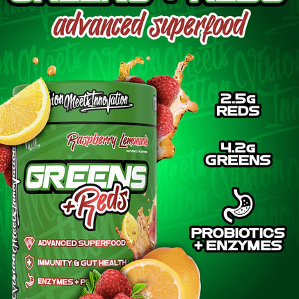 VMI Sports Greens + Reds – Advanced Immunity & Gut Health Superfood | 30 Servings (Raspberry Lemonade)