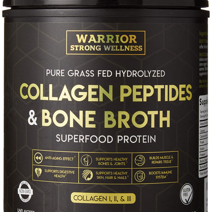 Warrior Strong Wellness Premium Collagen Peptides Bone Broth Powder – Grass-Fed, Unflavored, Keto Friendly