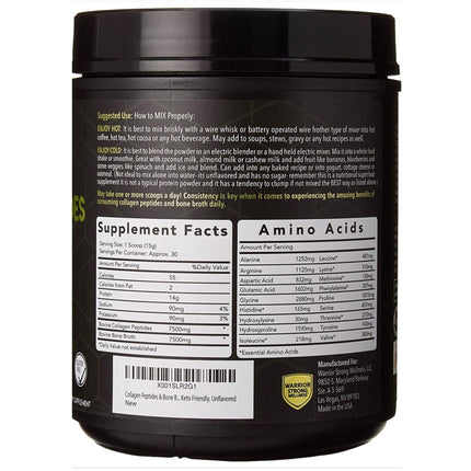 Warrior Strong Wellness Premium Collagen Peptides Bone Broth Powder – Grass-Fed, Unflavored, Keto Friendly