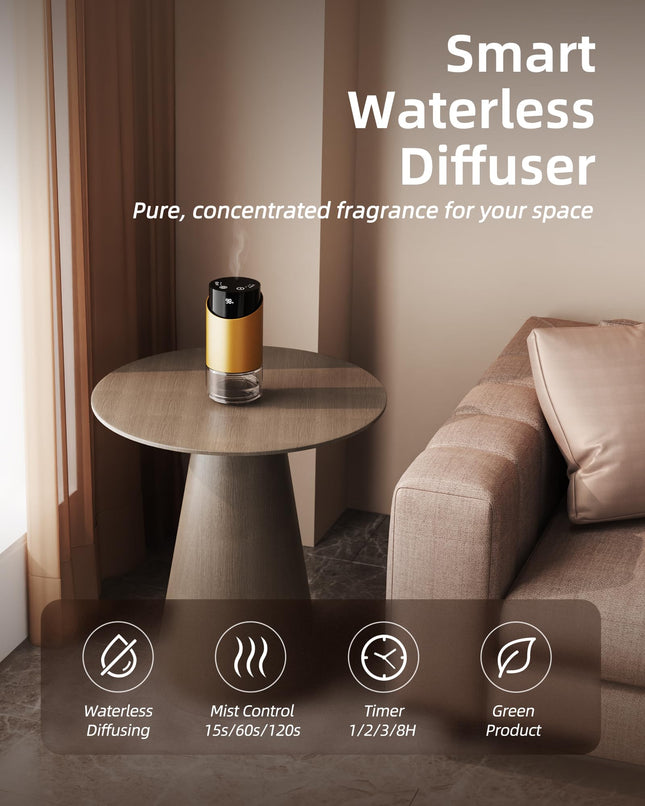 Waterless Essential Oil Diffuser – Aromatherapy Scent Diffuser for Home, Large Rooms, Car & Office | Battery-Operated Mini Portable Diffuser with 3 Countdown Timers & 3 Mist Levels