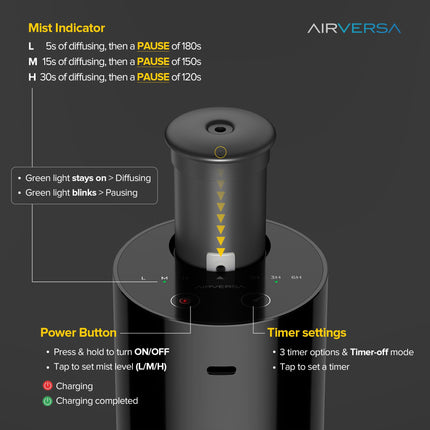 Waterless Essential Oil Diffuser – Battery-Operated Nebulizer, 20mL, 3 Mist Levels, 3 Timers (AN6 Light Steel Blue)