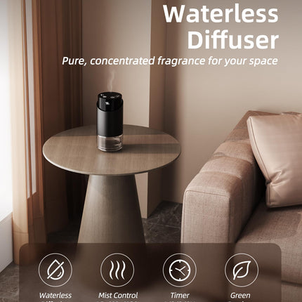 Waterless Essential Oil Diffuser – Nano Mist, 600 sq ft, 100ml, Battery Powered (Black)