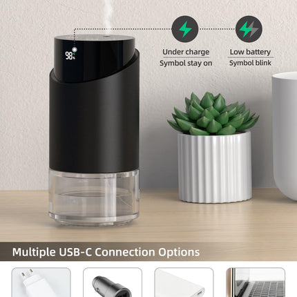Waterless Essential Oil Diffuser – Nano Mist, 600 sq ft, 100ml, Battery Powered (Black)