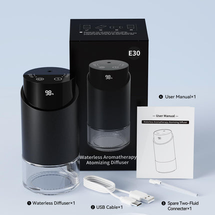 Waterless Essential Oil Diffuser – Nano Mist, 600 sq ft, 100ml, Battery Powered (Black)