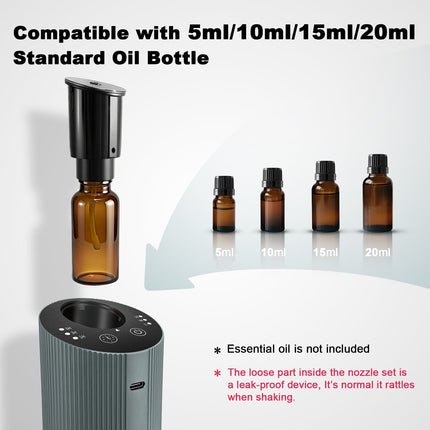 Waterless Essential Oil Diffuser – Portable Rechargeable Aroma Diffuser (4 Timers, 3 Mist Levels) Silver Grey