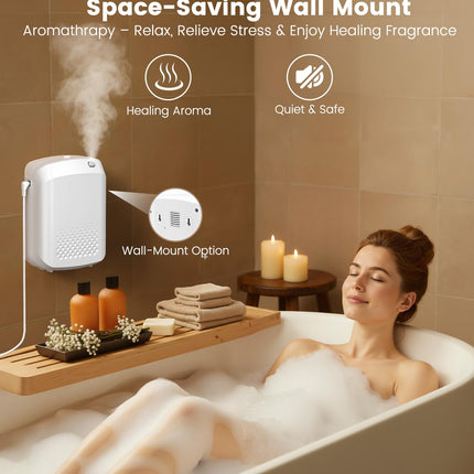Waterless Essential Oil Diffuser – 3000 Sq Ft Coverage, 400ml, Bluetooth App Control, Quiet Wall-Mount for Large Home, Hotel & Office