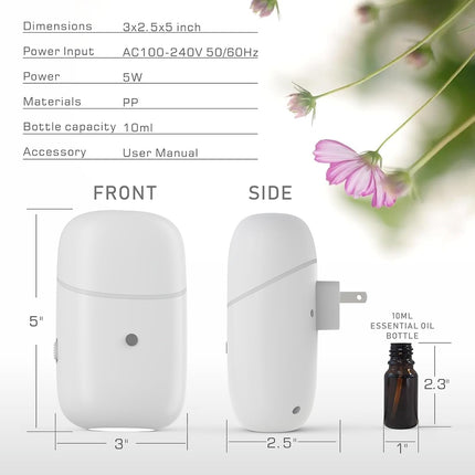 Essential Oil Diffuser - Plug-In Waterless Diffuser with Night Light, 10ml Compatible