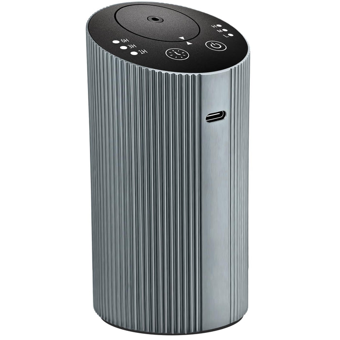 Waterless Essential Oil Diffuser – Portable Rechargeable Aroma Diffuser (4 Timers, 3 Mist Levels) Silver Grey