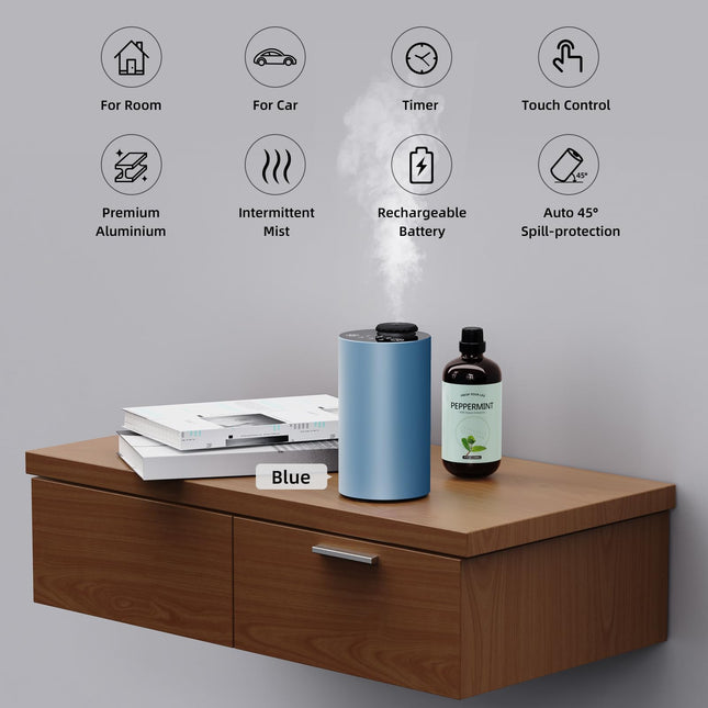 Waterless Essential Oil Diffuser Starter Kit – Battery-Operated 120ml Nano Mist