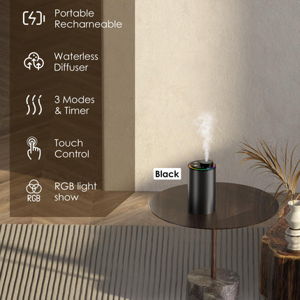 Waterless Essential Oil Diffuser – Portable Aromatherapy with Light Show (3 Timers) Black
