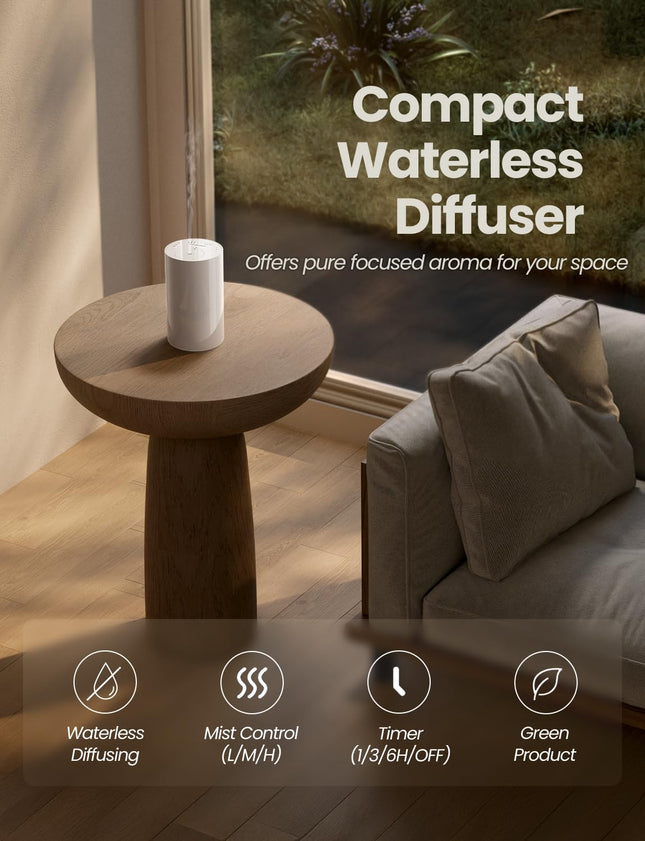 Waterless Essential Oil Diffuser | Portable Battery-Operated 20mL Mini Diffuser (White)