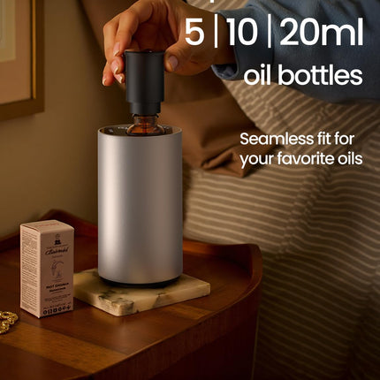 Waterless Essential Oil Diffuser - Rechargeable, 3 Mist Levels, 48h Battery, Silver