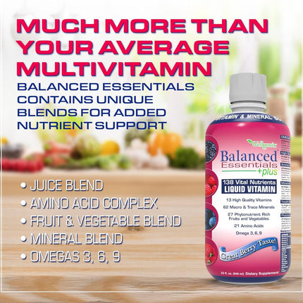 Wellgenix Balanced Essentials Plus New Formula – Berry Flavor 32oz (Pack of 2) | Liquid Multivitamin & Immune Support