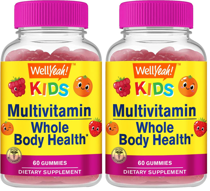 WellYeah Kids Multivitamin Gummies – Immune & Energy Support – Orange & Berry – 60 Count (Pack of 2)