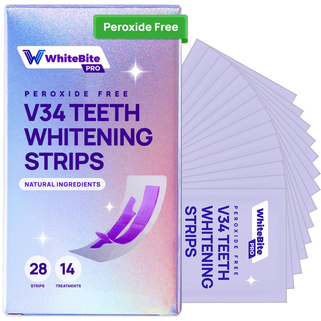 Whitebite Pro Purple Teeth Whitening Strips, 28 Strips (14 Treatments) – Enamel-Safe, PAP, V34 Color Corrector, Hydroxyapatite