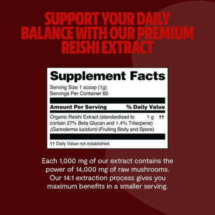 FreshCap Mushrooms Reishi Powder — 14,000mg Organic Dual-Extract, 60 Servings