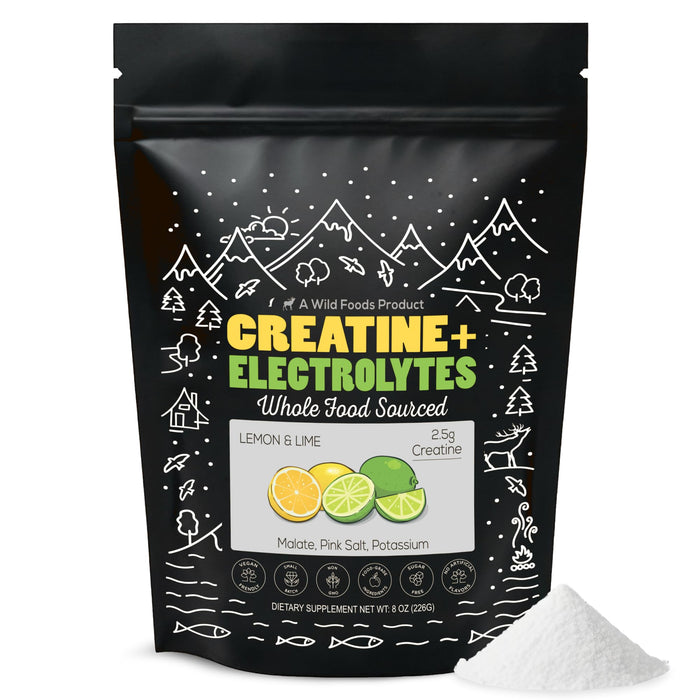 Wild Foods Creatine + Electrolytes Powder – Lemon & Lime (8 oz, 30 Servings) | 2.5 g Creatine