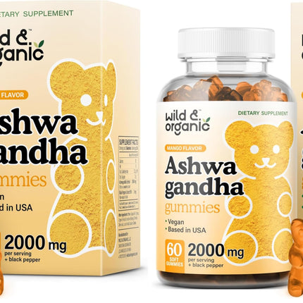 Wild & Organic Ashwagandha Gummies 2000mg – Mood Support Supplement (Pack of 2, 60 Vegan Chews)