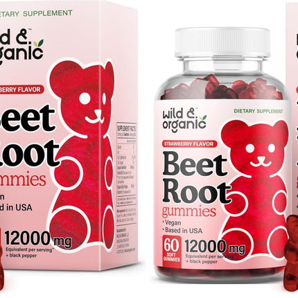 Wild & Organic Beet Root Gummies 12000 mg – 60-Count Pectin-Based Chews (Pack of 2)