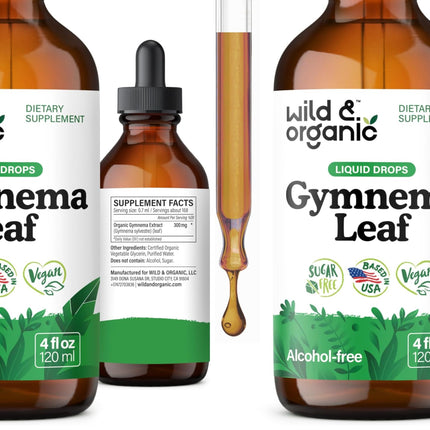Wild & Organic Gymnema Sylvestre Extract Drops – Sugar-Free, Alcohol-Free, Vegan (2 x 4 oz)